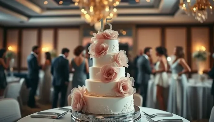 Celebração de 15 anos de Olivia, filha de Flávia Alessandra e Otaviano Costa, encanta convidados com bolo decorado por delicadas flores de organza